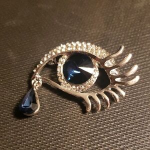 Fashion Jewelry Silver and Dark Blue Eye Brooch